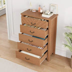 Commode de chambre à 5 tiroirs de style ferme, commode haute de 114,8 cm, tiroir vertical de rangement autoportant, commode de rangement en bois pour chambre à coucher