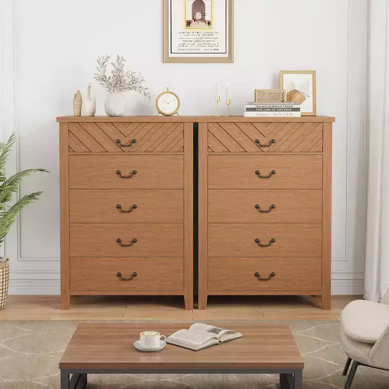 Commode de chambre à 5 tiroirs de style ferme, commode haute de 114,8 cm, tiroir vertical de rangement autoportant, commode de rangement en bois pour chambre à coucher