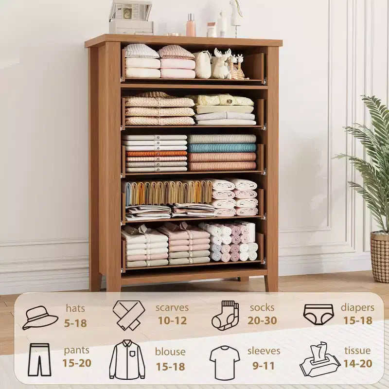 Commode de chambre à 5 tiroirs de style ferme, commode haute de 114,8 cm, tiroir vertical de rangement autoportant, commode de rangement en bois pour chambre à coucher