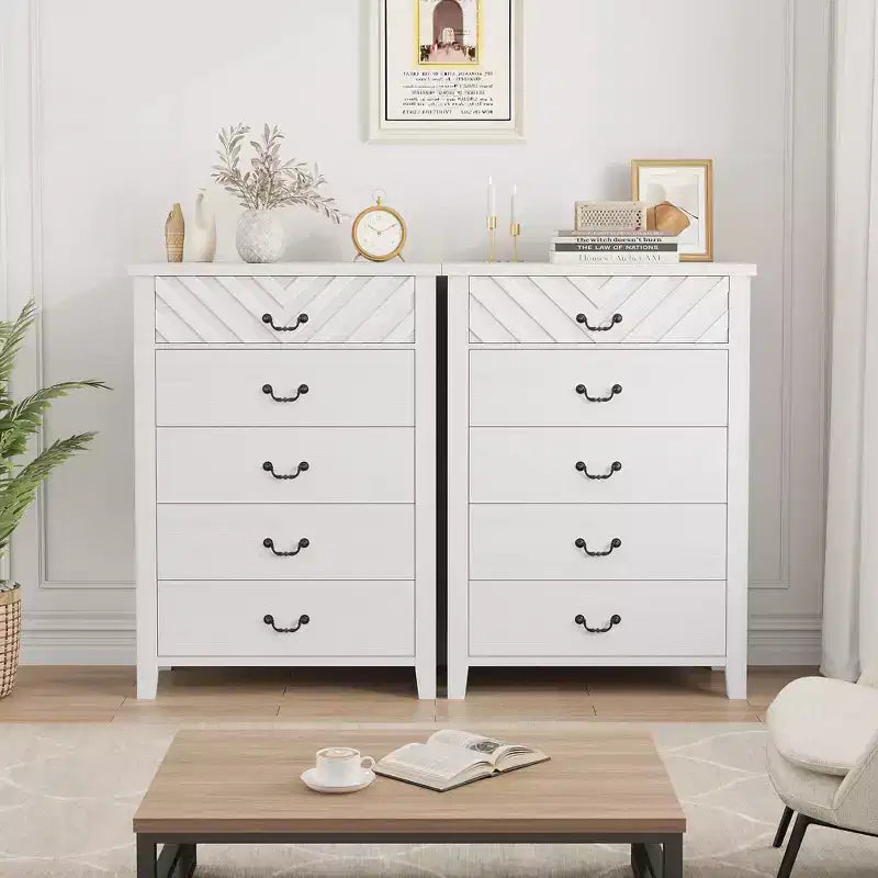 Commode de chambre à 5 tiroirs de style ferme, commode haute de 114,8 cm, tiroir vertical de rangement autoportant, commode de rangement en bois pour chambre à coucher