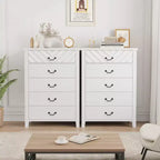 Commode de chambre à 5 tiroirs de style ferme, commode haute de 114,8 cm, tiroir vertical de rangement autoportant, commode de rangement en bois pour chambre à coucher
