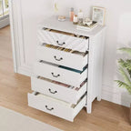 Commode de chambre à 5 tiroirs de style ferme, commode haute de 114,8 cm, tiroir vertical de rangement autoportant, commode de rangement en bois pour chambre à coucher