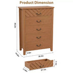Commode de chambre à 5 tiroirs de style ferme, commode haute de 114,8 cm, tiroir vertical de rangement autoportant, commode de rangement en bois pour chambre à coucher