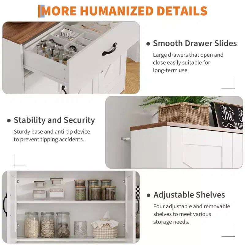 Armoire de rangement de cuisine haute de 71 pouces avec support pour micro-ondes, buffet de cuisine de style ferme avec étagères réglables pour salon, salle à manger