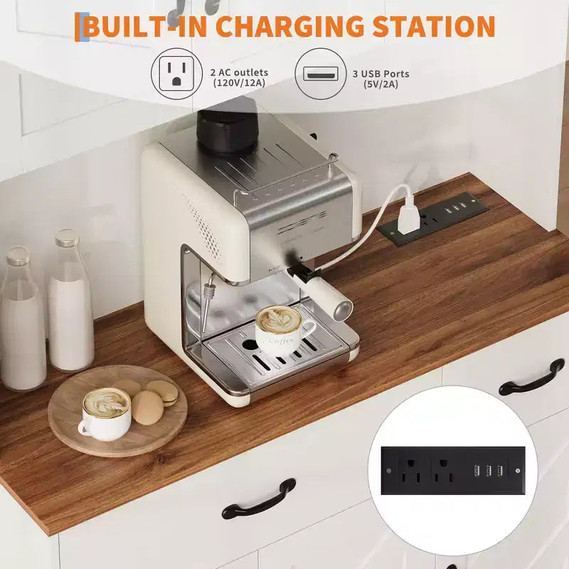 Armoire de rangement de cuisine haute de 71 pouces avec support pour micro-ondes, buffet de cuisine de style ferme avec étagères réglables pour salon, salle à manger
