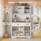 Armoire de rangement de cuisine haute de 71 pouces avec support pour micro-ondes, buffet de cuisine de style ferme avec étagères réglables pour salon, salle à manger