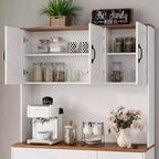 Armoire de rangement de cuisine haute de 71 pouces avec support pour micro-ondes, buffet de cuisine de style ferme avec étagères réglables pour salon, salle à manger