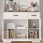 Armoire de rangement de cuisine haute de 71 pouces avec support pour micro-ondes, buffet de cuisine de style ferme avec étagères réglables pour salon, salle à manger