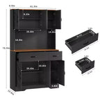 Armoire de rangement de cuisine haute de 71 pouces avec support pour micro-ondes, buffet de cuisine de style ferme avec étagères réglables pour salon, salle à manger
