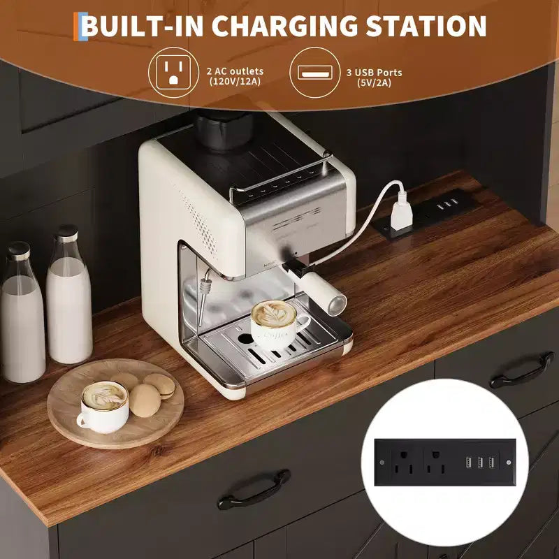 Armoire de rangement de cuisine haute de 71 pouces avec support pour micro-ondes, buffet de cuisine de style ferme avec étagères réglables pour salon, salle à manger