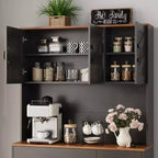 Armoire de rangement de cuisine haute de 71 pouces avec support pour micro-ondes, buffet de cuisine de style ferme avec étagères réglables pour salon, salle à manger