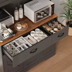 Armoire de rangement de cuisine haute de 71 pouces avec support pour micro-ondes, buffet de cuisine de style ferme avec étagères réglables pour salon, salle à manger