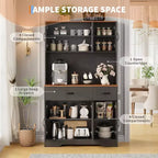 Armoire de rangement de cuisine haute de 71 pouces avec support pour micro-ondes, buffet de cuisine de style ferme avec étagères réglables pour salon, salle à manger