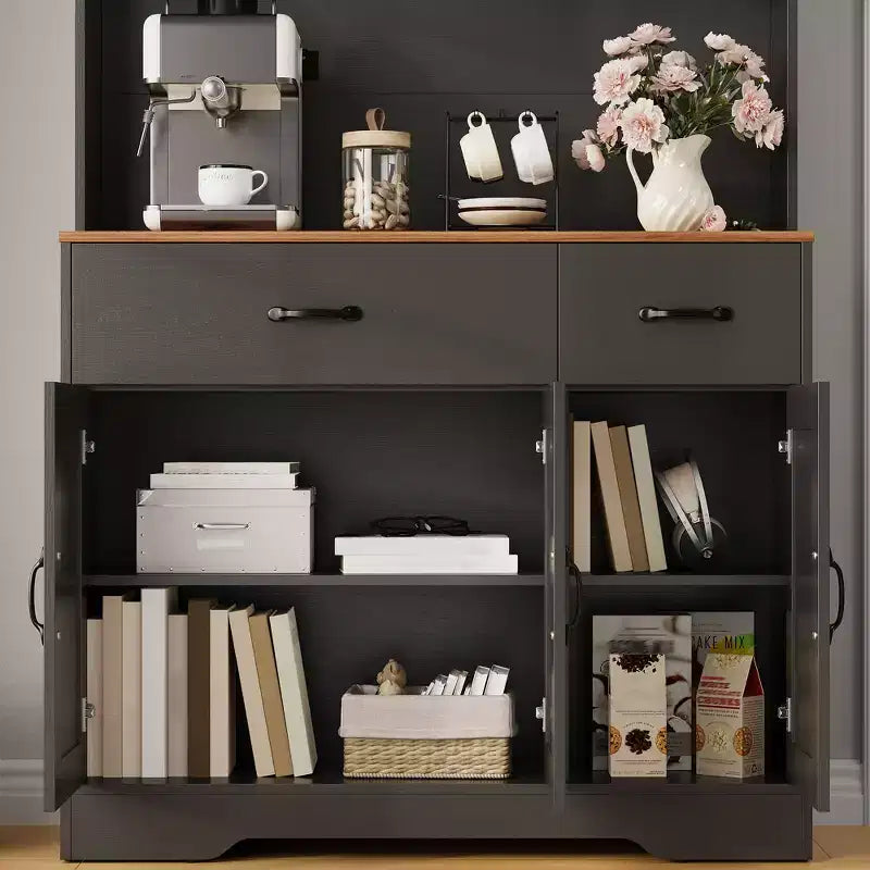 Armoire de rangement de cuisine haute de 71 pouces avec support pour micro-ondes, buffet de cuisine de style ferme avec étagères réglables pour salon, salle à manger