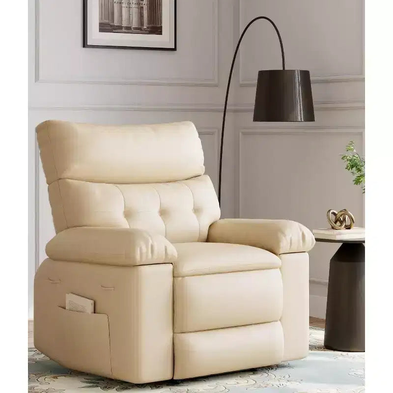 Fauteuil inclinable surdimensionné avec fonction chauffante et massante, inclinable manuel et à bascule avec télécommande pour adultes, salon/chambre/crèche, crème