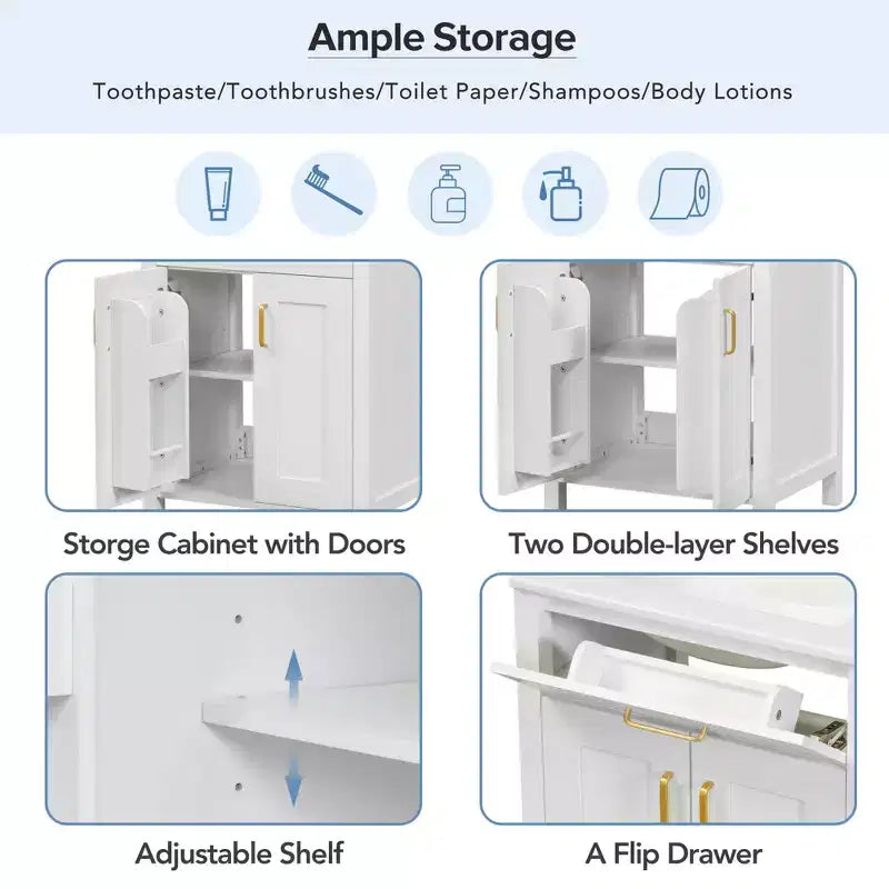 Meuble-lavabo de salle de bain de 24 pouces avec évier en céramique, tiroir basculant et étagère réglable, meuble de salle de bain autoportant pour petits espaces