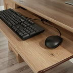 TUYOHW 59.45 Bureau d'ordinateur, Bureau avec tablette coulissante pour clavier, 2 tiroirs et 1 armoire, Bureau d'écriture pour bureau à domicile, étude, salle de jeux