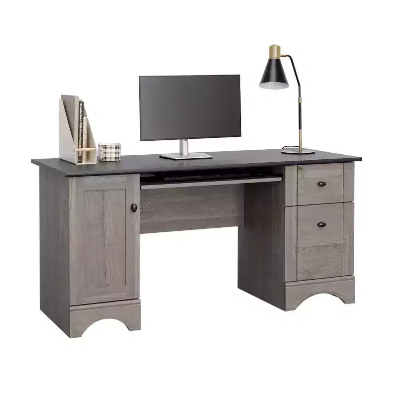 TUYOHW 59.45 Bureau d'ordinateur, Bureau avec tablette coulissante pour clavier, 2 tiroirs et 1 armoire, Bureau d'écriture pour bureau à domicile, étude, salle de jeux