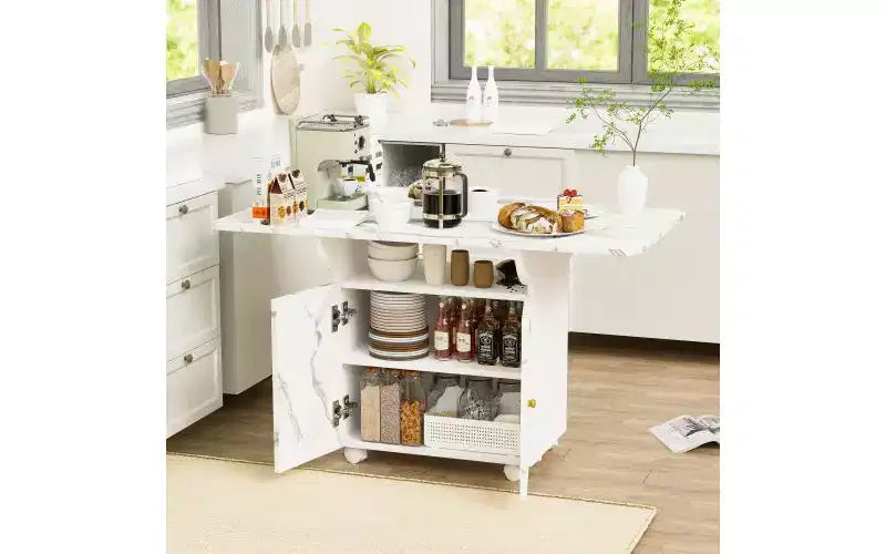 TUYOHW Table à manger mobile en bois avec roulettes, table de cuisine pliante avec rangement, table d'appoint multifonctionnelle pour table basse, îlot de cuisine