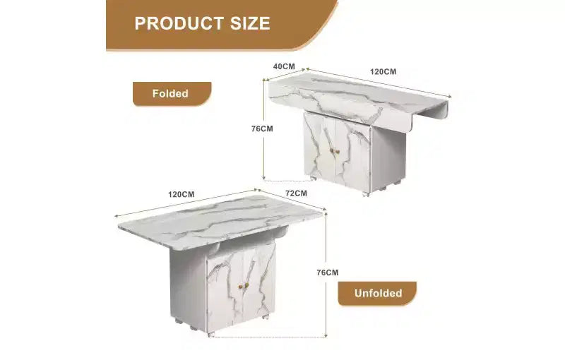 TUYOHW Table à manger mobile en bois avec roulettes, table de cuisine pliante avec rangement, table d'appoint multifonctionnelle pour table basse, îlot de cuisine