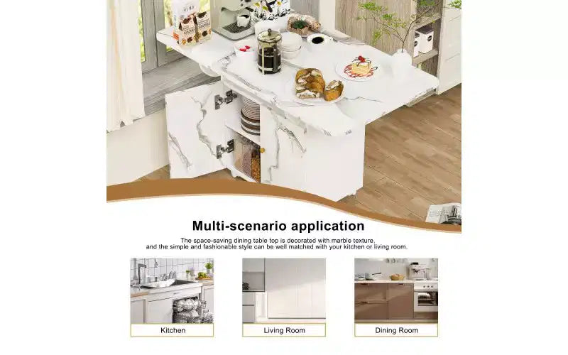 TUYOHW Table à manger mobile en bois avec roulettes, table de cuisine pliante avec rangement, table d'appoint multifonctionnelle pour table basse, îlot de cuisine