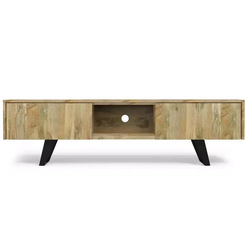 Meuble TV industriel moderne en bois massif Mitchell de 72 po de largeur pour téléviseurs jusqu'à 80 po
