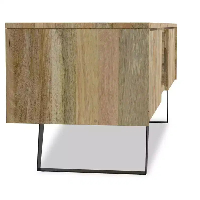 Meuble TV industriel moderne en bois massif Mitchell de 72 po de largeur pour téléviseurs jusqu'à 80 po
