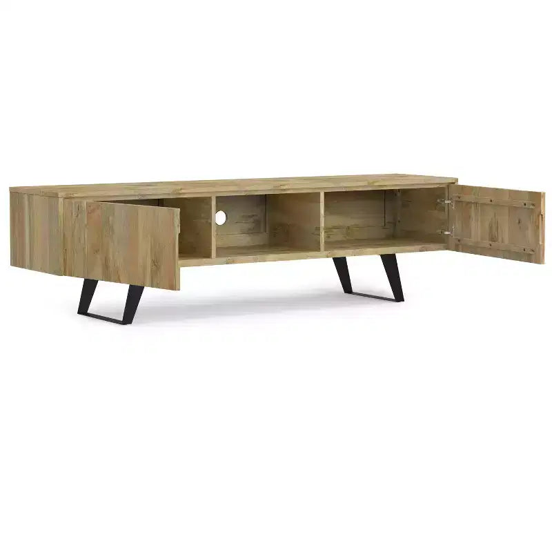 Meuble TV industriel moderne en bois massif Mitchell de 72 po de largeur pour téléviseurs jusqu'à 80 po