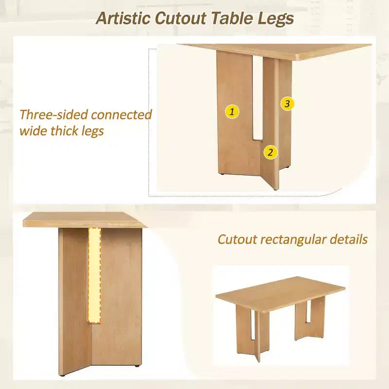 Table à manger rectangulaire Whisen 60, table à manger de style rustique en bois avec pieds découpés