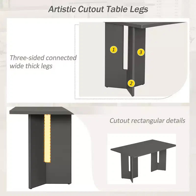 Table à manger rectangulaire Whisen 60, table à manger de style rustique en bois avec pieds découpés