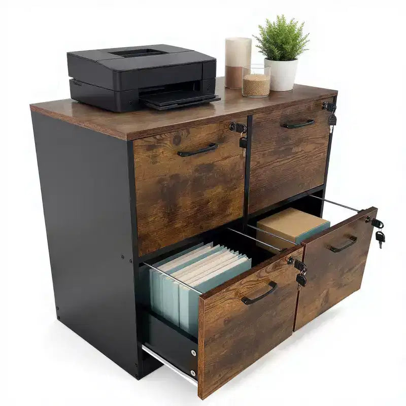 Meuble de classement à 4 tiroirs avec serrure, armoire de classement en bois verrouillable pour imprimante de bureau à domicile, armoire de classement verrouillable pour dossiers de format lettre/A4