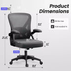 Chaise de bureau ergonomique KERDOM, Chaise de bureau en maille avec support lombaire et accoudoirs réglables, Noir