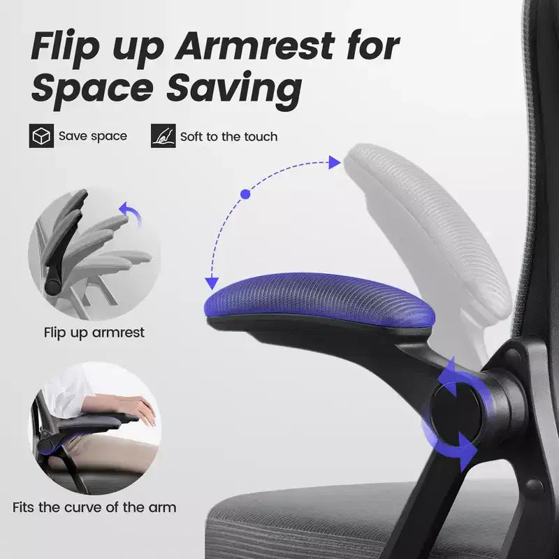Chaise de bureau ergonomique KERDOM, Chaise de bureau en maille avec support lombaire et accoudoirs réglables, Noir