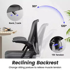 Chaise de bureau ergonomique KERDOM, Chaise de bureau en maille avec support lombaire et accoudoirs réglables, Noir