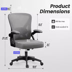 Chaise de bureau ergonomique KERDOM, Chaise de bureau en maille avec support lombaire et accoudoirs réglables, Noir
