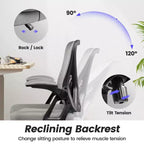 Chaise de bureau ergonomique KERDOM, Chaise de bureau en maille avec support lombaire et accoudoirs réglables, Noir