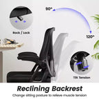 Chaise de bureau ergonomique KERDOM, Chaise de bureau en maille avec support lombaire et accoudoirs réglables, Noir
