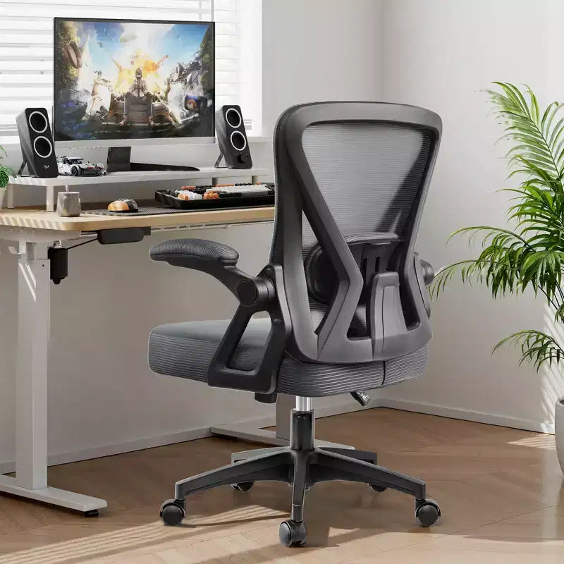 Chaise de bureau ergonomique KERDOM, Chaise de bureau en maille avec support lombaire et accoudoirs réglables, Noir
