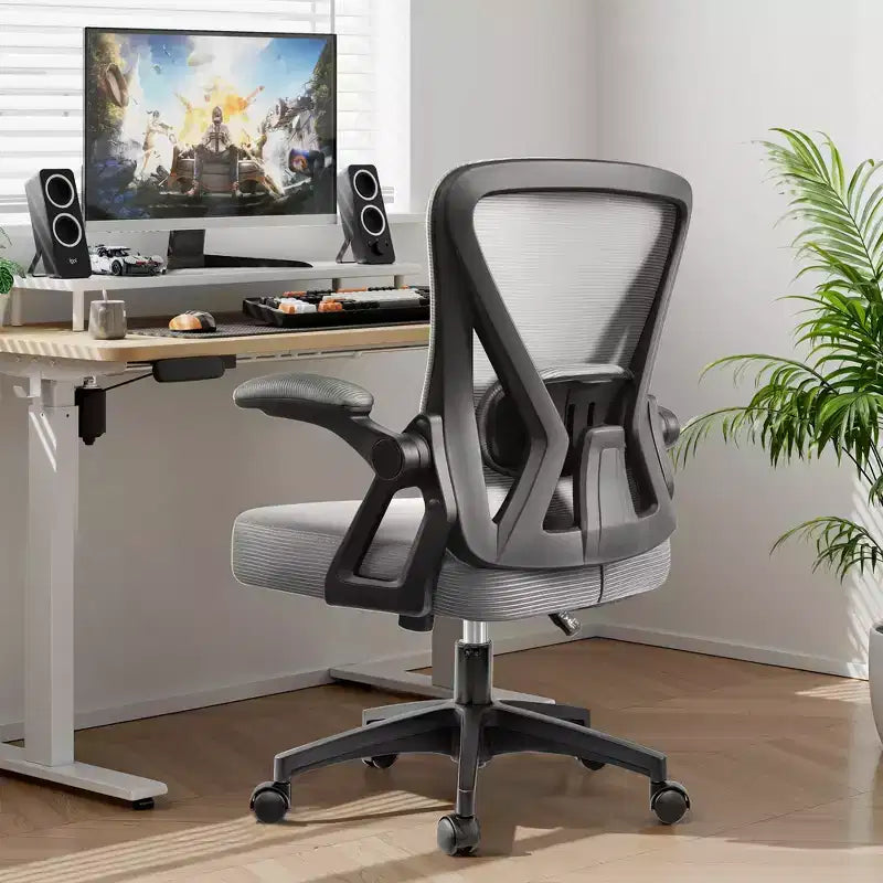 Chaise de bureau ergonomique KERDOM, Chaise de bureau en maille avec support lombaire et accoudoirs réglables, Noir