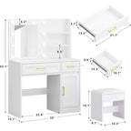 BALHAM TRADE-Coiffeuse avec Lumières et Rangement Tiroir Électrique Étagères 3 Modes d'Éclairage Luminosité Réglable