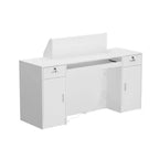 Comptoir de caisse/accueil multifonction blanc Hitow : Rangement verrouillable + Étagères d'affichage LED + Plateau de clavier Caisse/station d'accueil moderne