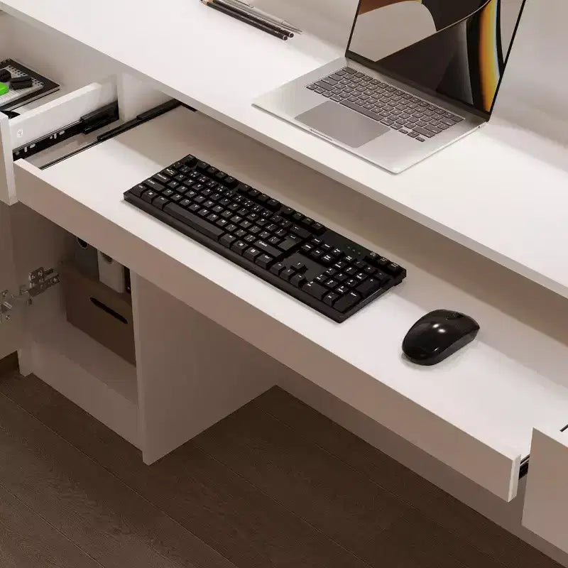 Comptoir de caisse/accueil multifonction blanc Hitow : Rangement verrouillable + Étagères d'affichage LED + Plateau de clavier Caisse/station d'accueil moderne