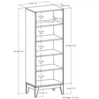 Bibliothèque Pearson en BOIS MASSIF de 168 cm x 61 cm, style Mid-Century, 5 étagères