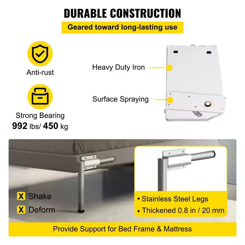 VEVOR Mécanisme de Ressorts Muraux Murphy, Kit de Quincaillerie de Support Robuste Bricolage pour Lit King Size Queen Size (Vertical), Blanc