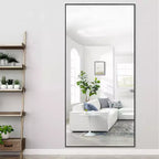Grand miroir de sol Dovelina 71x32, cadre noir
