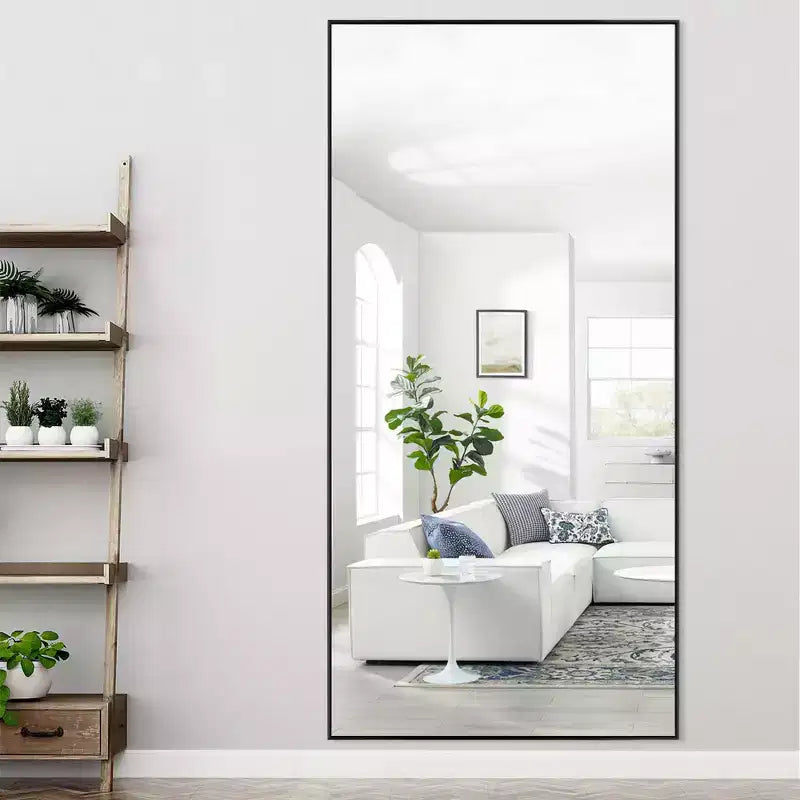 Grand miroir de sol Dovelina 71x32, cadre noir