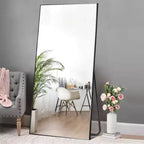 Grand miroir de sol Dovelina 71x32, cadre noir
