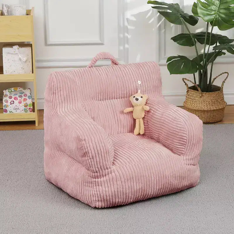 Pouf enfant avec motif ours fraise, canapé doux en velours côtelé pour tout-petits garçons et filles, siège confortable pour lire, jouer et faire la sieste