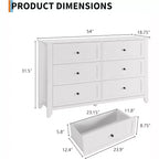 53,9 Commode de style champêtre à 6 tiroirs, grande commode de rangement en bois avec tiroirs profonds pour chambre à coucher, salon et couloir