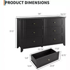 53,9 Commode de style champêtre à 6 tiroirs, grande commode de rangement en bois avec tiroirs profonds pour chambre à coucher, salon et couloir